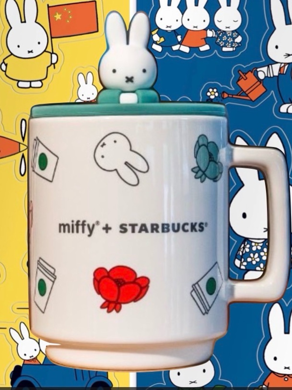 NWT Starbucks X Miffy Ceramic Mug with Silicone Lid & Miffy Stickers